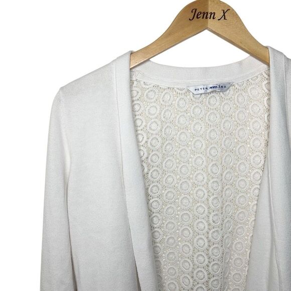 Peter Nygard Womens White Long Sleeve Cardigan Sweater Open Front Embroidered - Picture 2 of 8